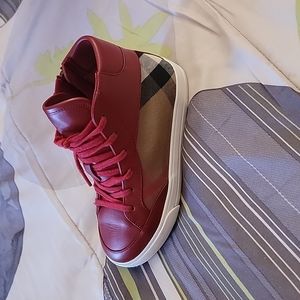 Burberry red leather high tops
